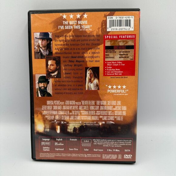 Ride With The Devil Widescreen DVD 1999 Tobey Maguire Jewel Universal - Picture 2 of 3